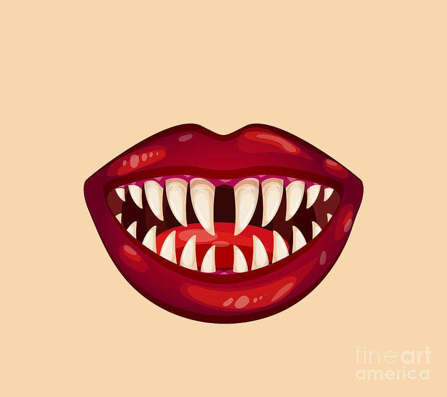 Monster Mouth Female Scary Halloween Fangs Teeth Lips Lipstick Horror Digital Art By Noirty