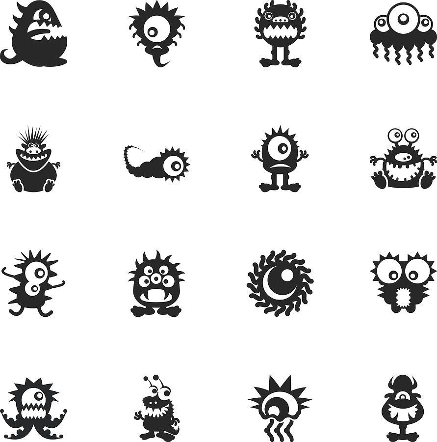 Monster Silhouette Icons Drawing by Rakdee