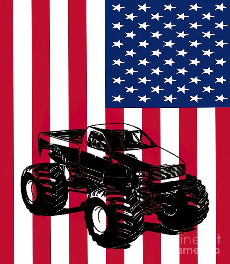 Monster Truck Over Usa Flag Painting by Ward Isaac | Fine Art America