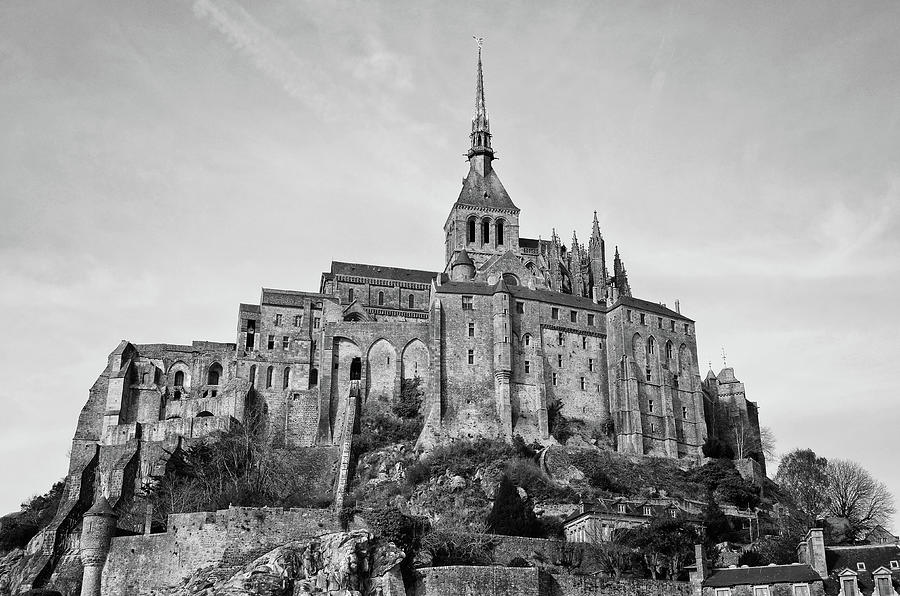 Mont Saint Michel Tidal Island Abbey Profile Northern France Black and ...