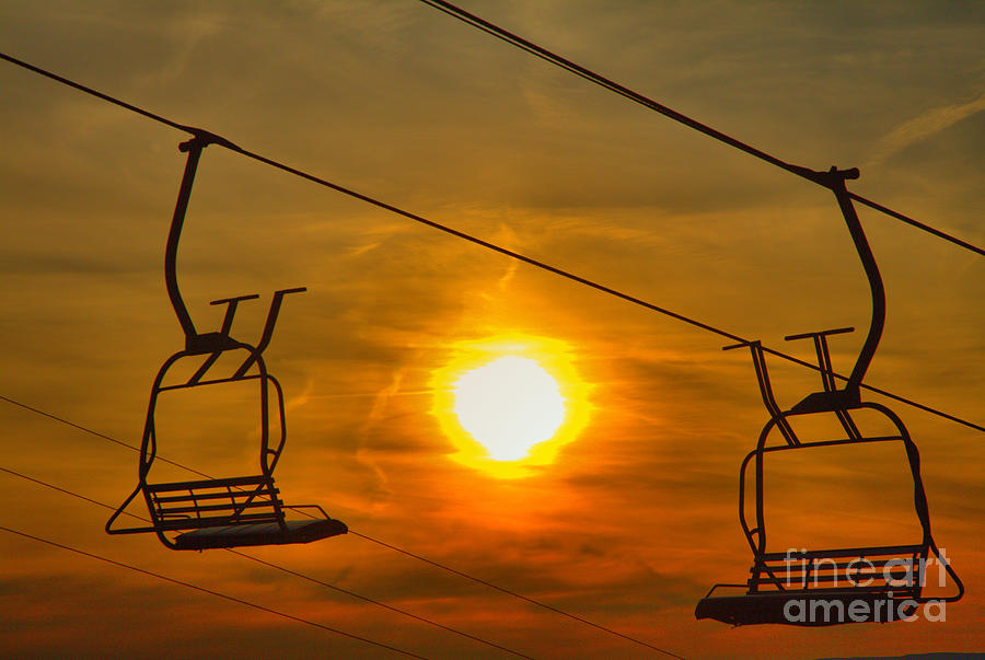 Montage Mountain Chairlift Fiery Sunset Photograph by Adam Jewell