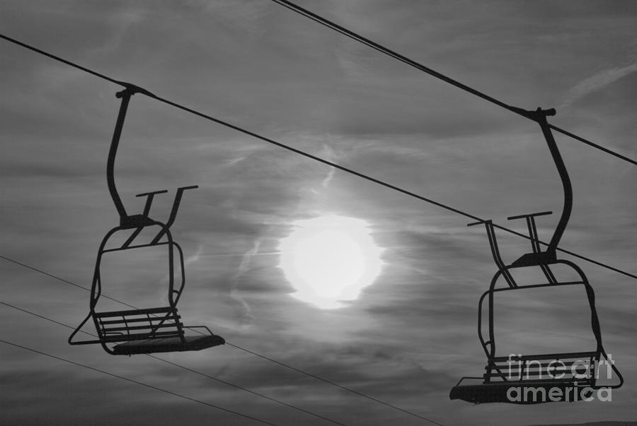 Montage Mountain Chairlift Fiery Sunset Black And White Photograph by Adam Jewell
