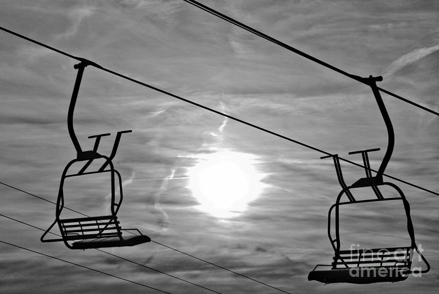 Montage Mountain Chairlift Sunset Black And White Photograph by Adam Jewell