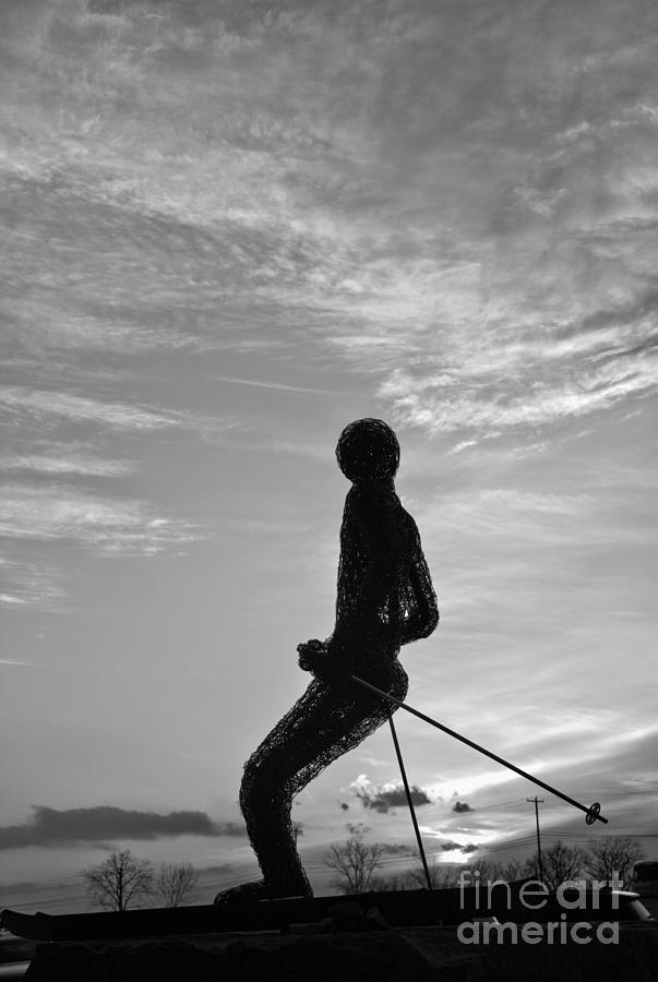 Montage Mountain Ski Statue Sunset Portrait Black And White Photograph by Adam Jewell