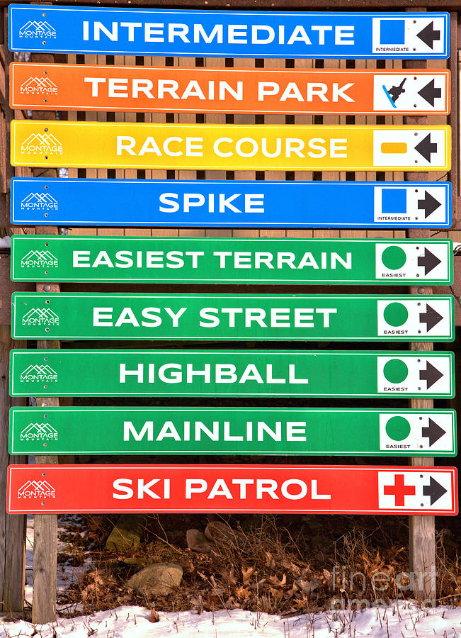 Montage Mountain Summit Ski Signs Photograph by Adam Jewell