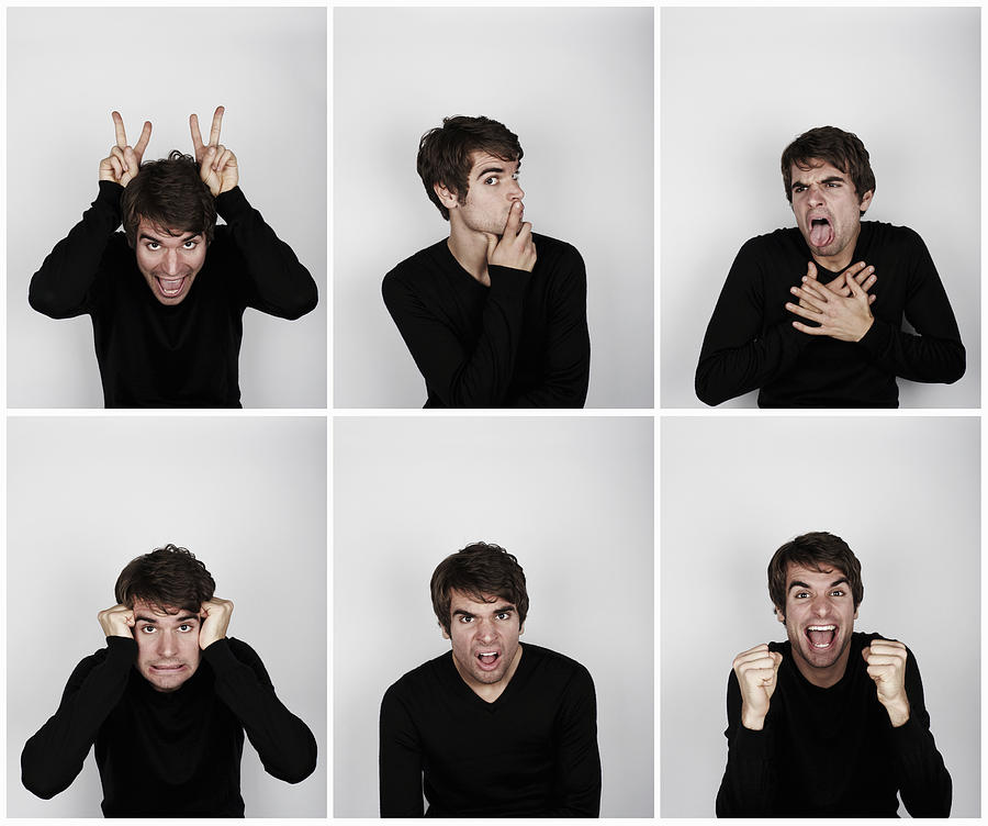 Montage of man pulling different expressions Photograph by Flashpop