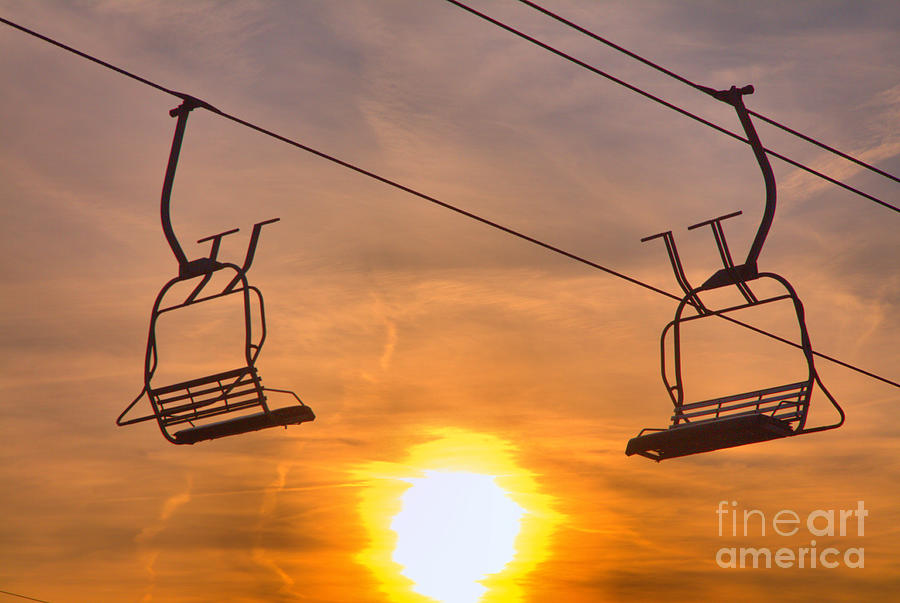 Montage Ski Chairs Over The Fiery Sun Photograph by Adam Jewell