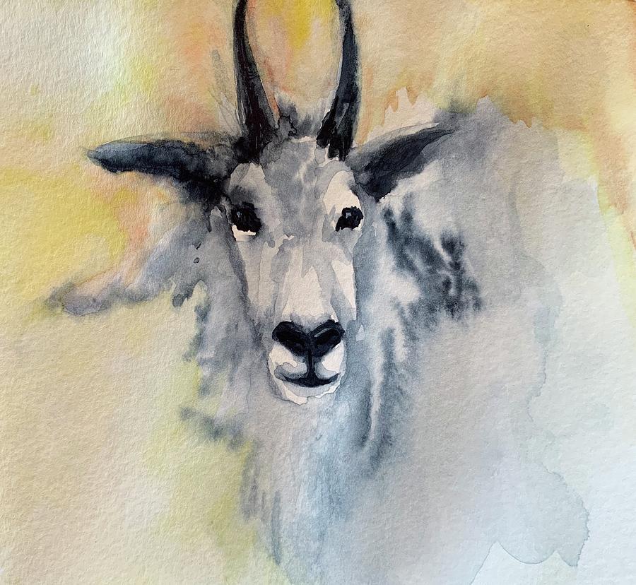 Montana Mountain Goat Painting by Christine Marie Rose