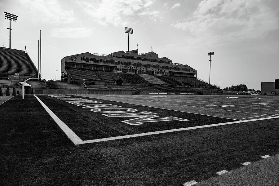 Montana State University Bobcat Stadium in black and white Photograph by Eldon McGraw