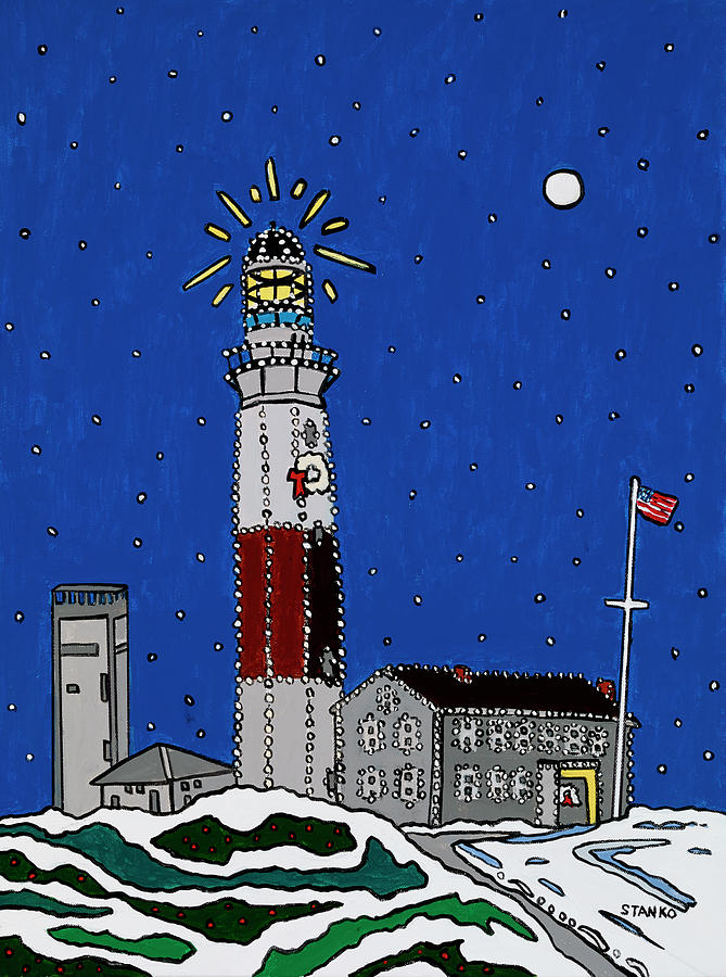 Montauk Christmas Lights Painting by Mike Stanko