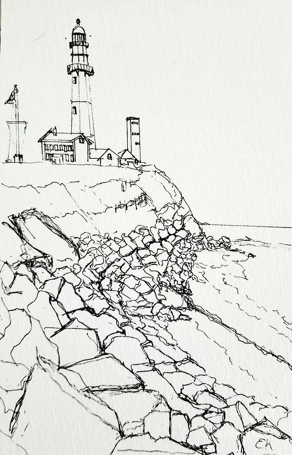 Montauk Lighthouse Full View Drawing by Eileen Kelly