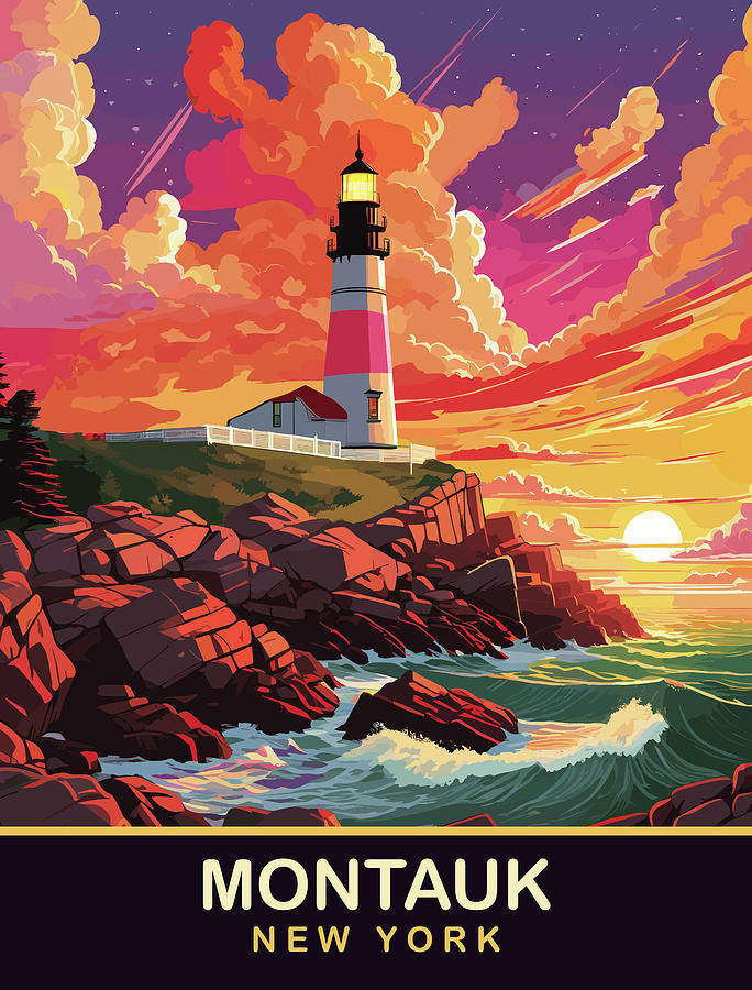 Sunset Digital Art - Montauk Lighthouse, New York by Long Shot