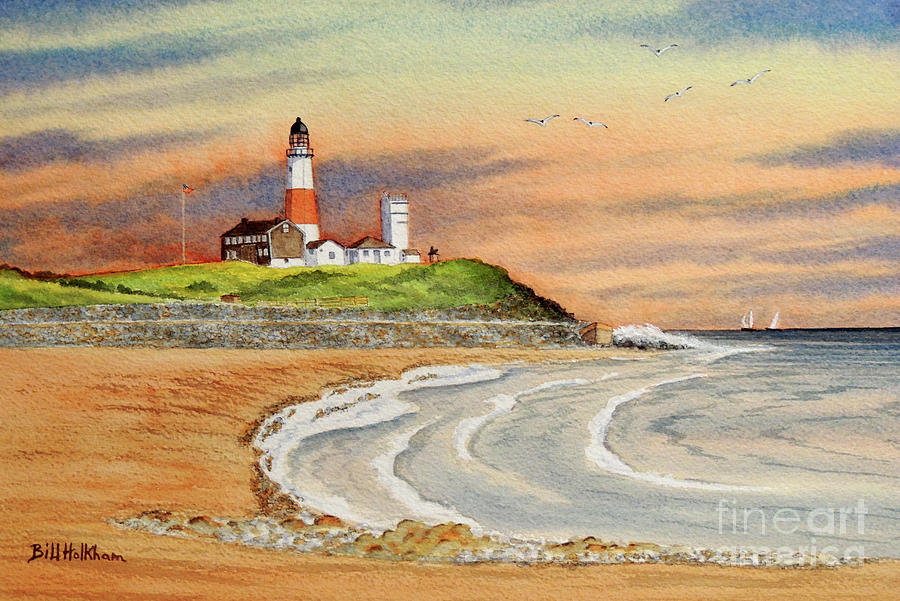 Montauk Point Lighthouse East Hampton New York Painting by Bill Holkham