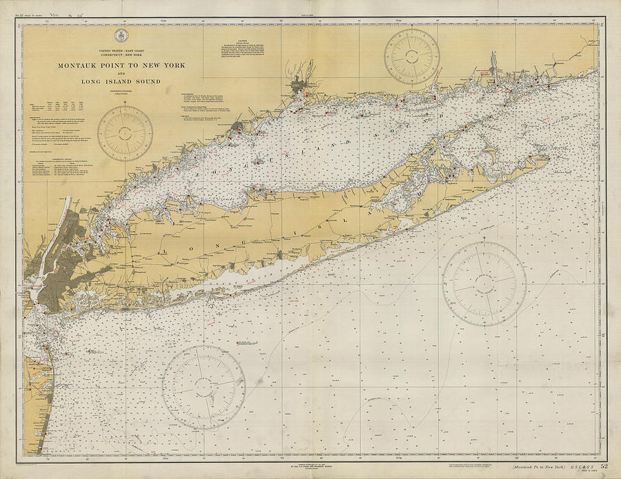 Montauk Point To New York And Long Island Sound 1934, Uscgs Chart 52