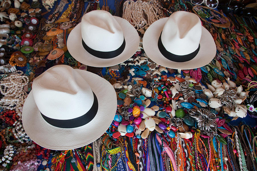 Montecristi Panama hats for sale at craft market Photograph by Holger Leue