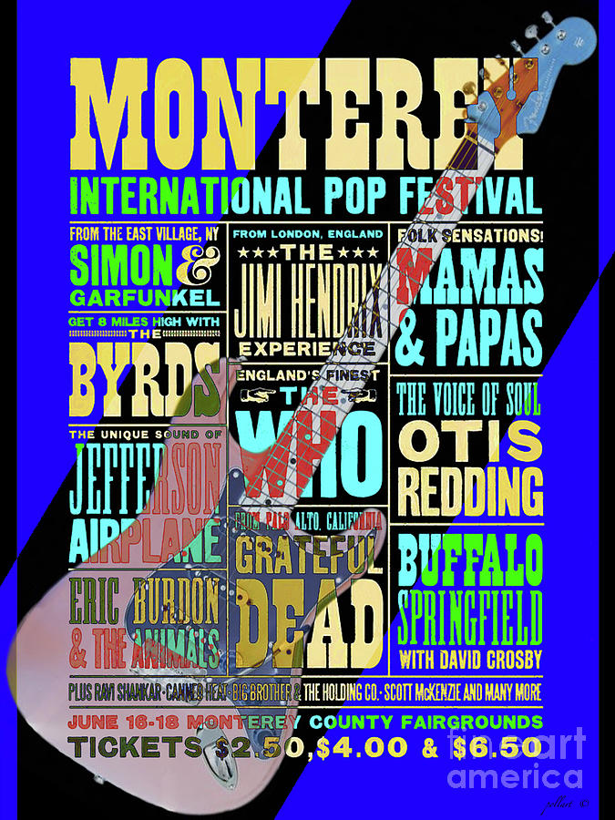The Beatles Mixed Media - Monterey Pop Festival, Poster Art, Blue by Thomas Pollart
