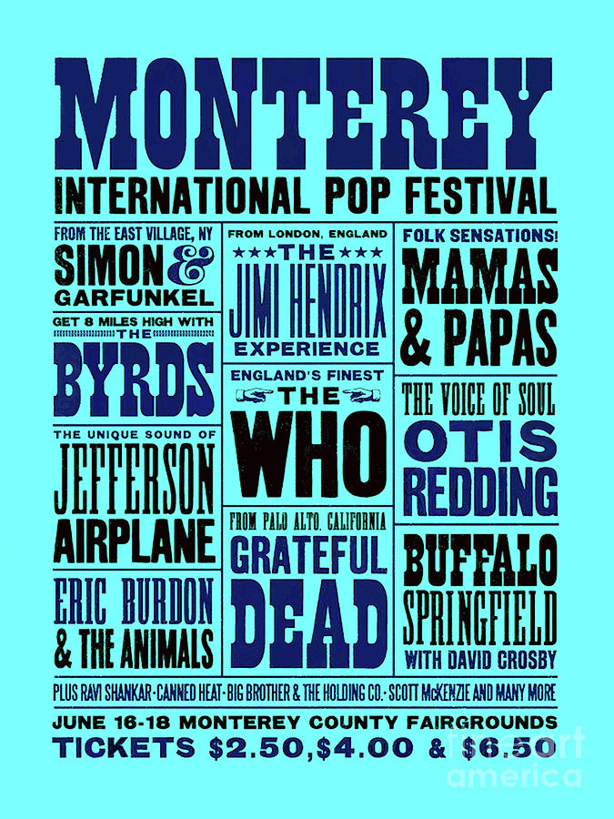 The Beatles Mixed Media - Monterey Pop Festival, Poster Art, Coral Blue by Thomas Pollart