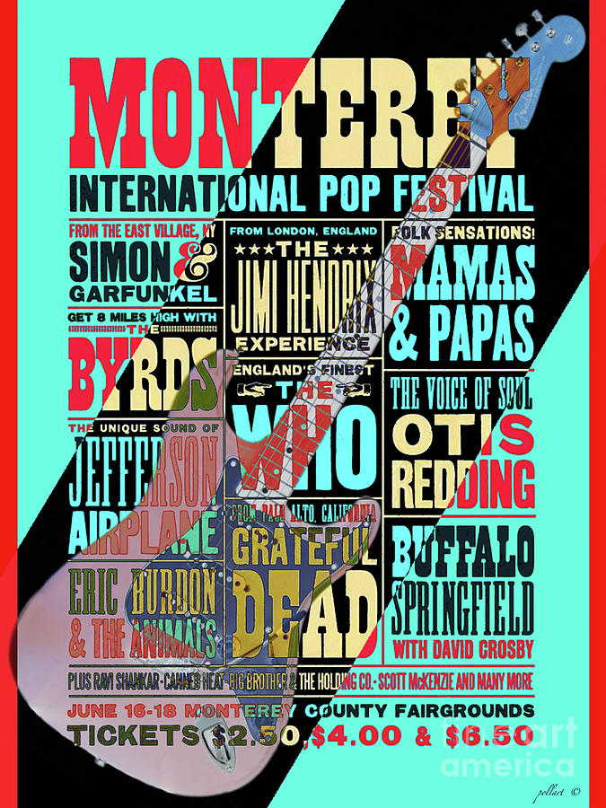 The Beatles Mixed Media - Monterey Pop Festival, Poster Art, Coral Green by Thomas Pollart