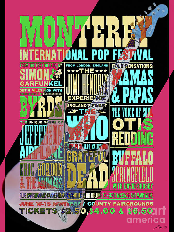 The Beatles Mixed Media - Monterey Pop Festival, Poster Art, Maroon by Thomas Pollart