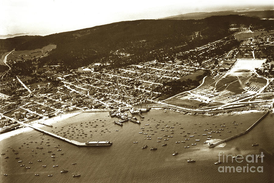 Boat Photograph - Monterey and Monterey Harbor and the Presidio of Monterey 1932 by Monterey County Historical Society