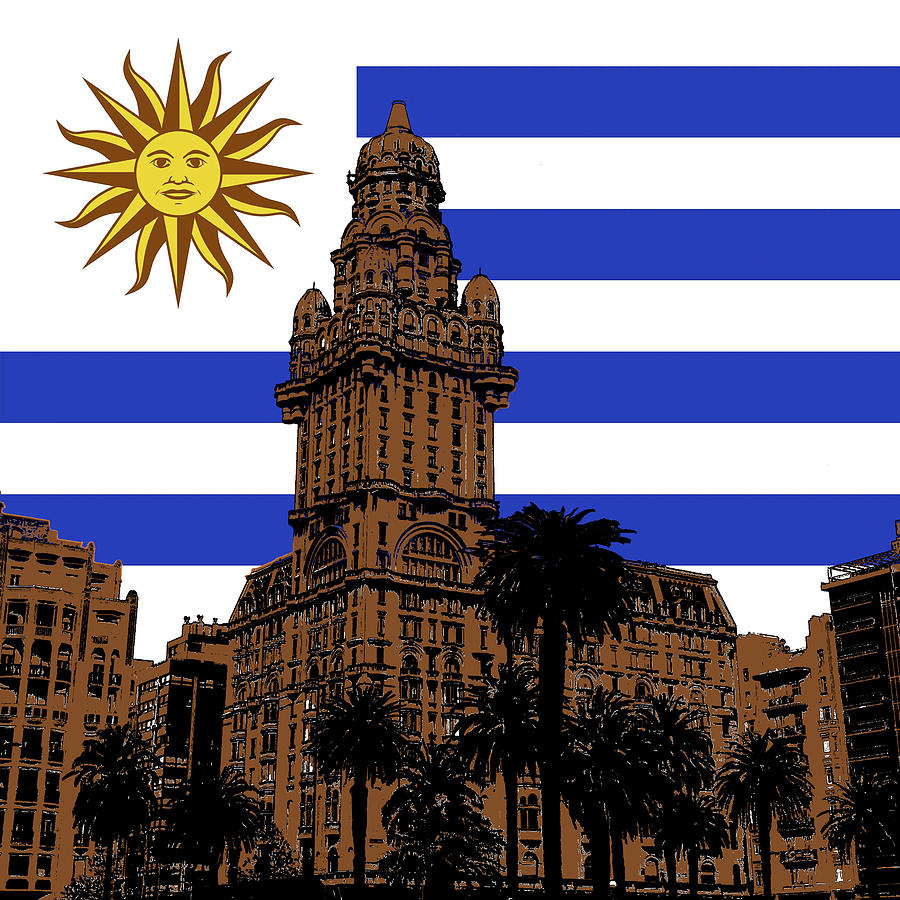 Montevideo - Palacio Salvo Flag Mixed Media by Richard Reeve