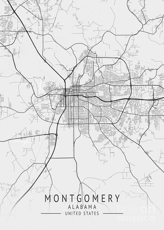 Montgomery - Alabama US Gray City Map Digital Art by Tien Stencil ...