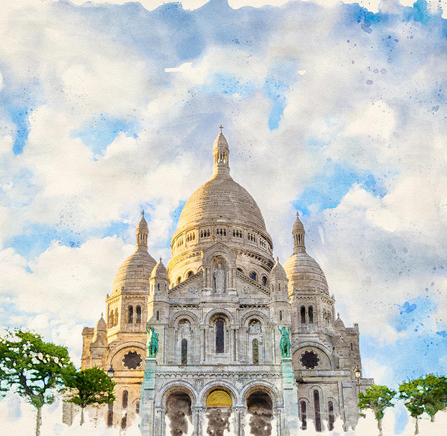 Montmartre at Sunset Watercolor Photograph by Luis G Amor - Lugamor