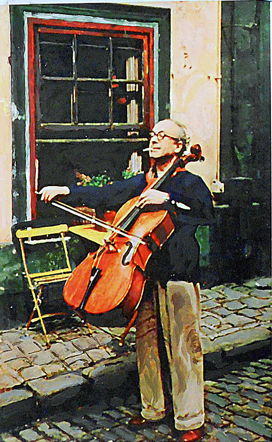 Montmartre Cello Street Musician Original Multimedia Painting Painting by G Linsenmayer