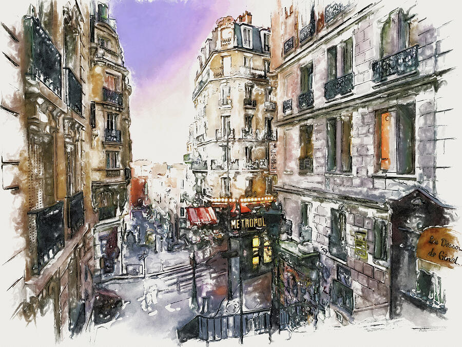 Montmartre View Paris Watercolor Cityscape Painting by Marian Voicu ...