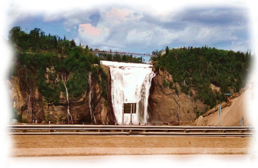 Montmorency Falls at Montmorency River which is a tributary to St Lawrence River in Quebec Mixed Media by Asbjorn Lonvig