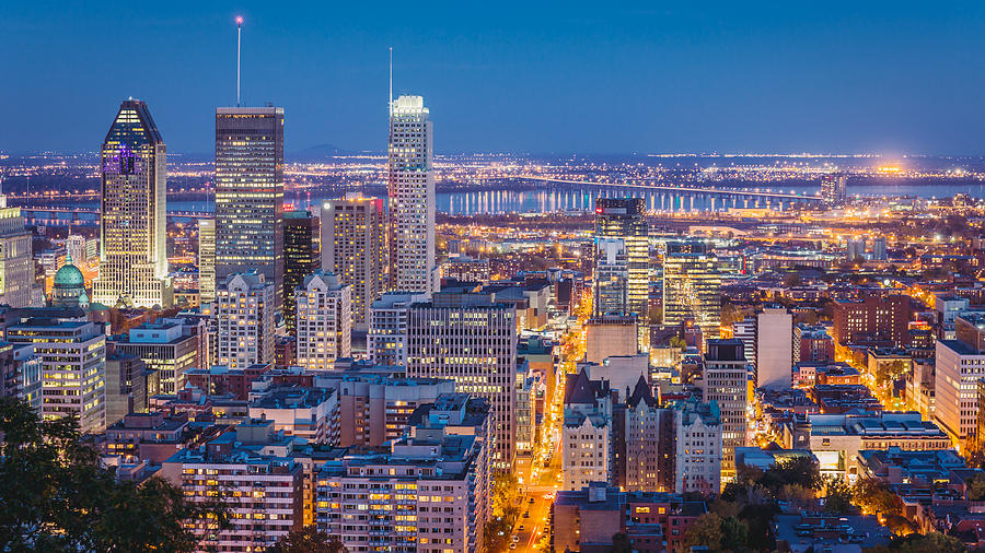 Montreal at Night Cityscape Panorama Quebec Canada Photograph by Mlenny