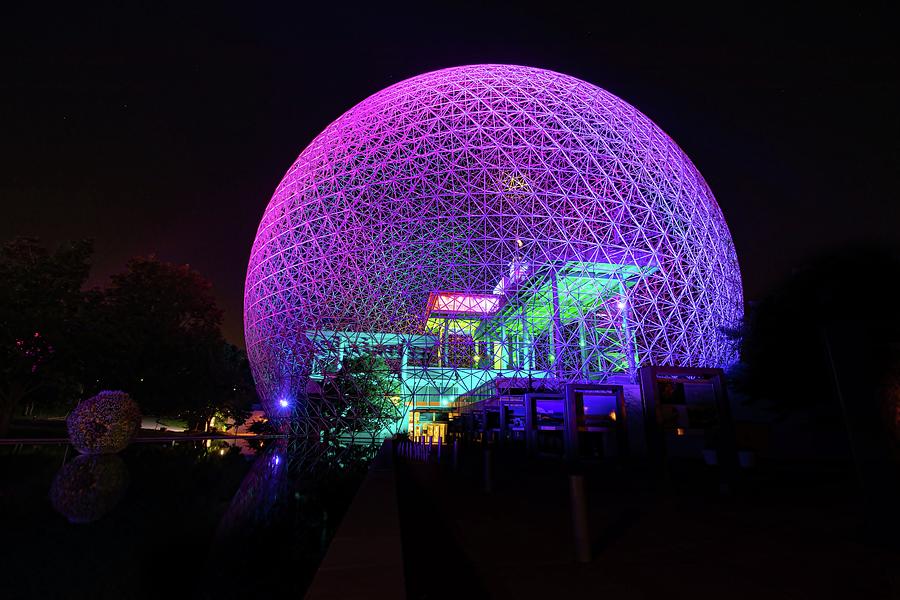 Montreal Biosphere at Night Photograph by Marlin and Laura Hum