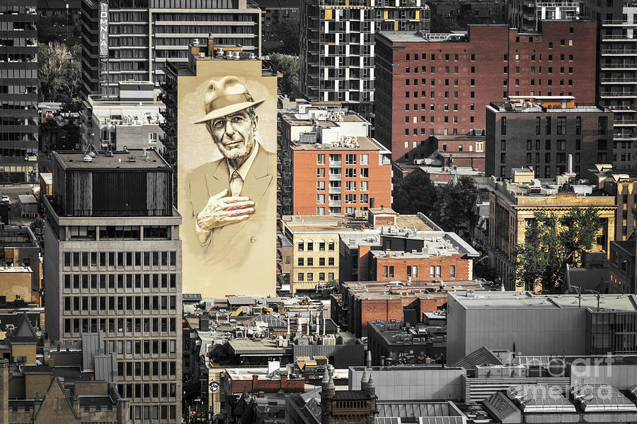 Leonard Cohen Photograph - Montreal cityscape with Leonard Cohen mural by Delphimages Photo Creations