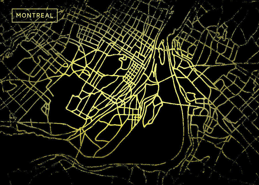 Montreal Map in Gold and Black Digital Art by Sambel Pedes