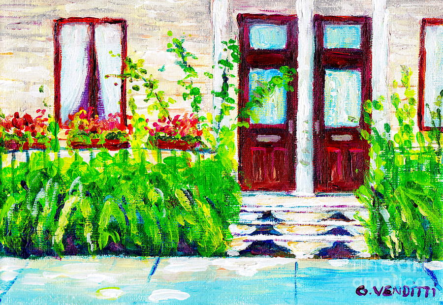 Montreal Summer Scene Porch With Two Doors City Scene  Painting For Sale Grace Venditti Artist Painting by Grace Venditti