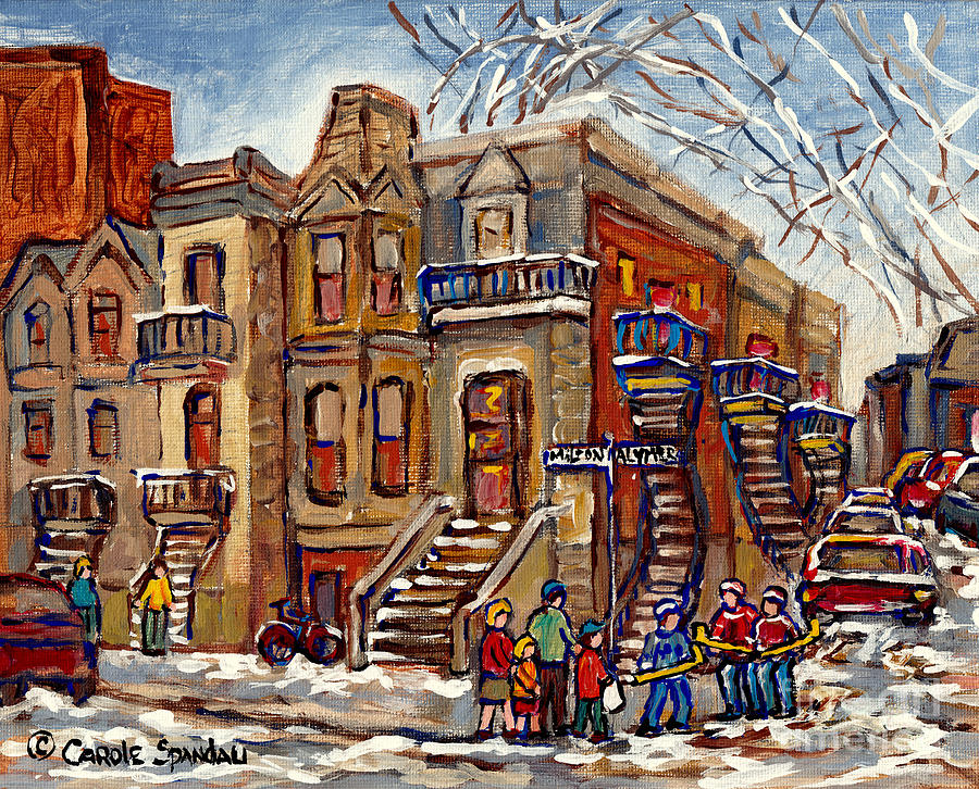 Montreal Winter Hockey Scene Painting Milton And Alymer Mcgill Ghetto C Spandau Canadian Artist Painting by Carole Spandau