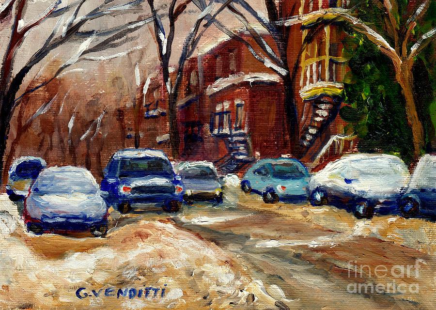 Montreal Winter Scene After The Snowfall Cars Driving Through Snowy Roads Grace Venditti Art Painting by Grace Venditti