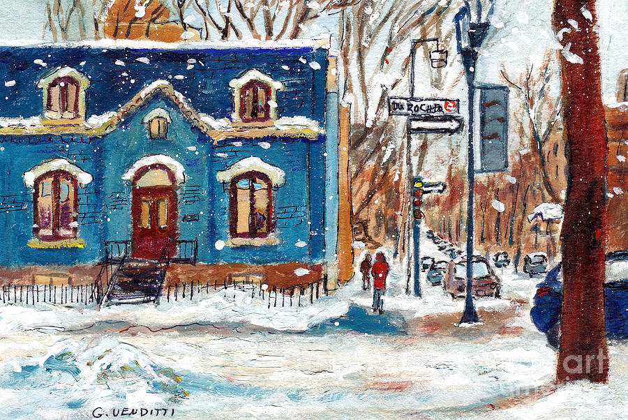 Montreal Winter Scene Painting Milton Park Winter Day Durocher Street Snowfall Grace Venditti Art Painting by Grace Venditti