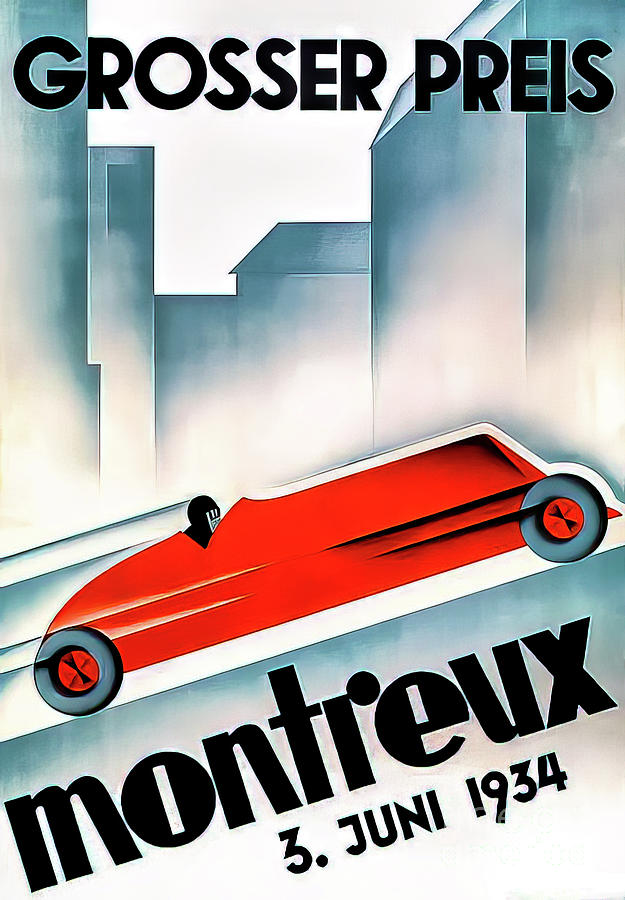 Montreux Switzerland 1934 Grand Prix Drawing by M G Whittingham