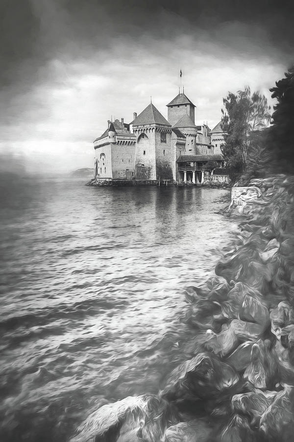 Montreux Switzerland Chateau de Chillon Black and White  Photograph by Carol Japp