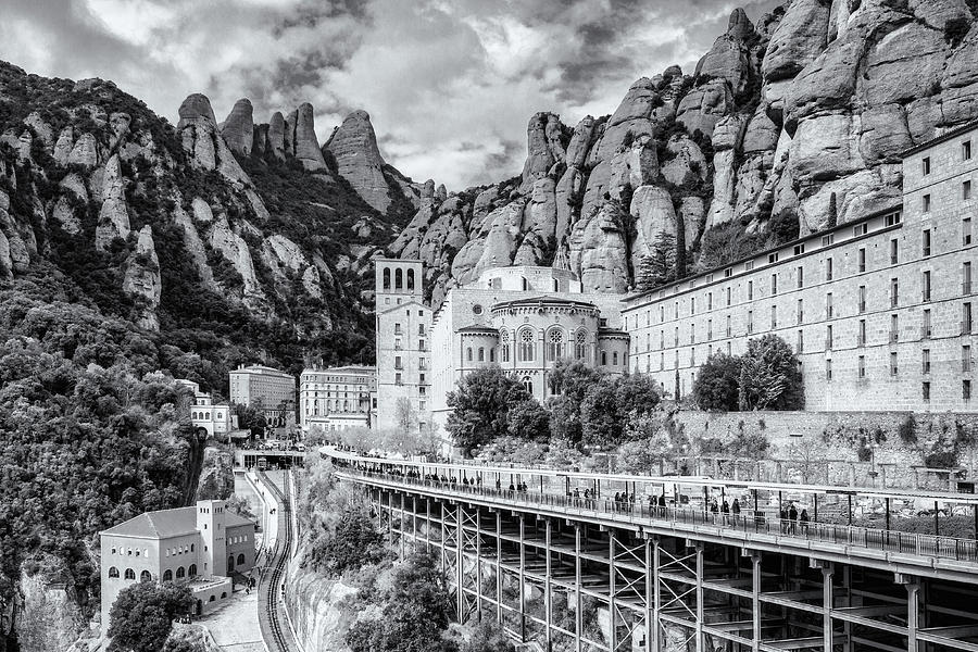 Montserrat Monastery and its tourist complex - B-W Photograph by Jordi Carrio Jamila