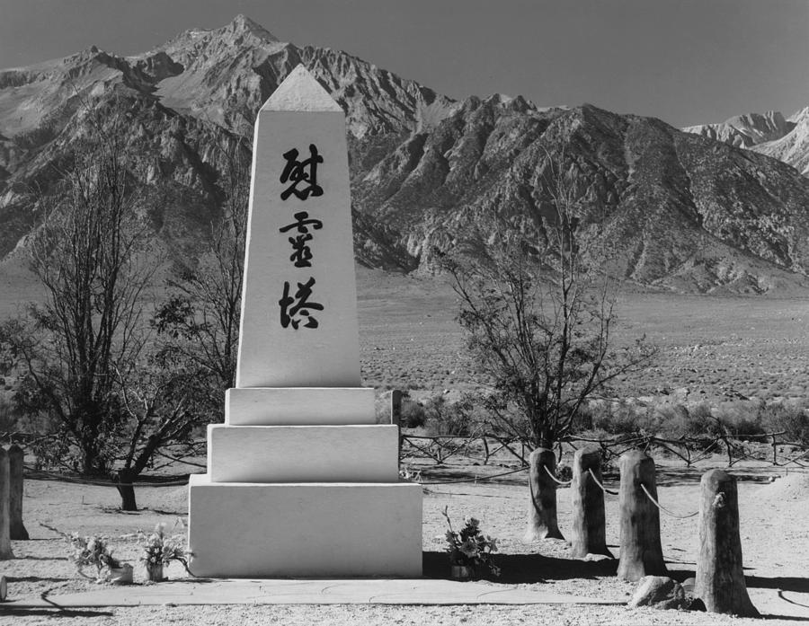 Monument in Cemetery Manzanar Relocation Center Photograph by Ansel Adams