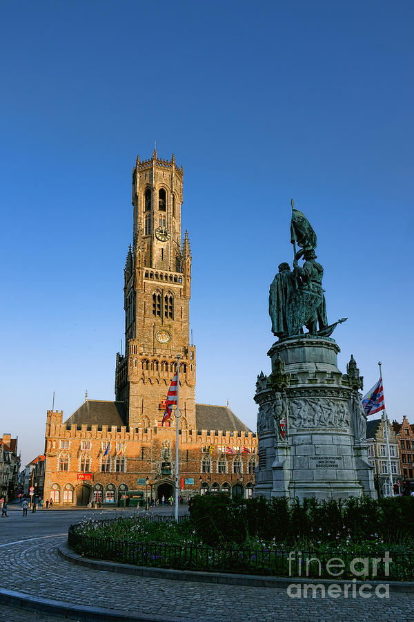 Monument Jan Breydel and Bruges Belfry Photograph by Olivier Le Queinec