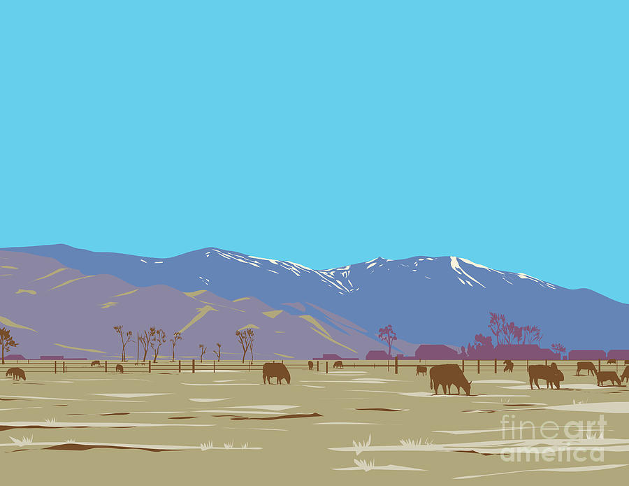 Monument Peak And East Peak With Dairy Farm In Gardnerville Nevada Wpa Poster Art Digital Art