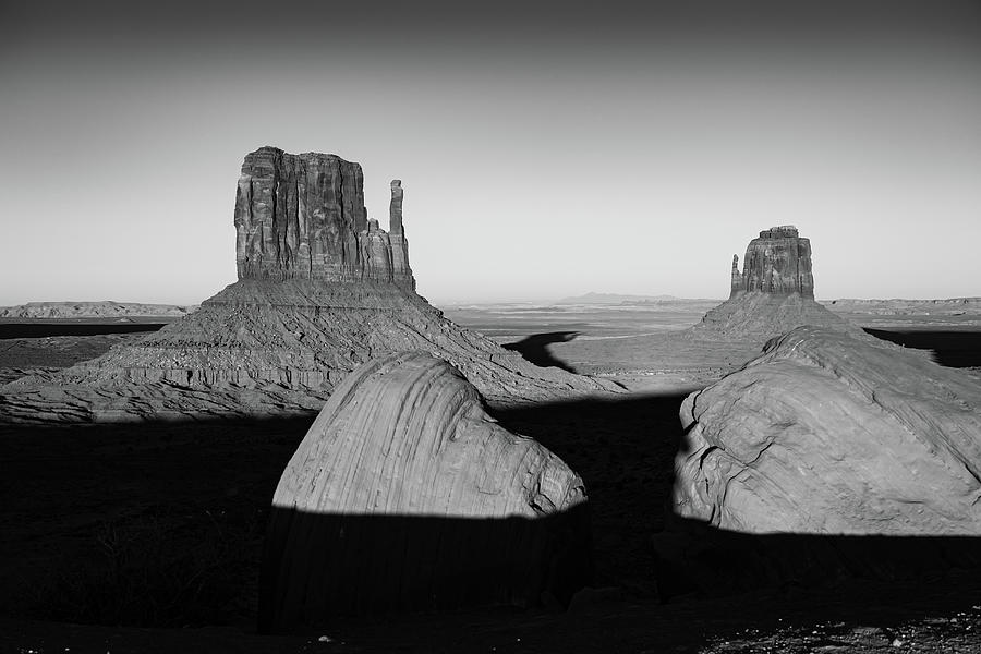 Monument Valley Evening Shadows - Black and White Photograph by Gregory Ballos