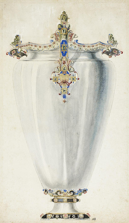Monumental Jeweled Vase Drawing by Giuseppe Grisoni