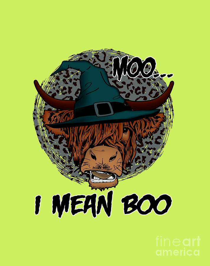Hocus Pocus Digital Art - Moo I Mean Boo funny halloween vibes by Amira El sayed hefny