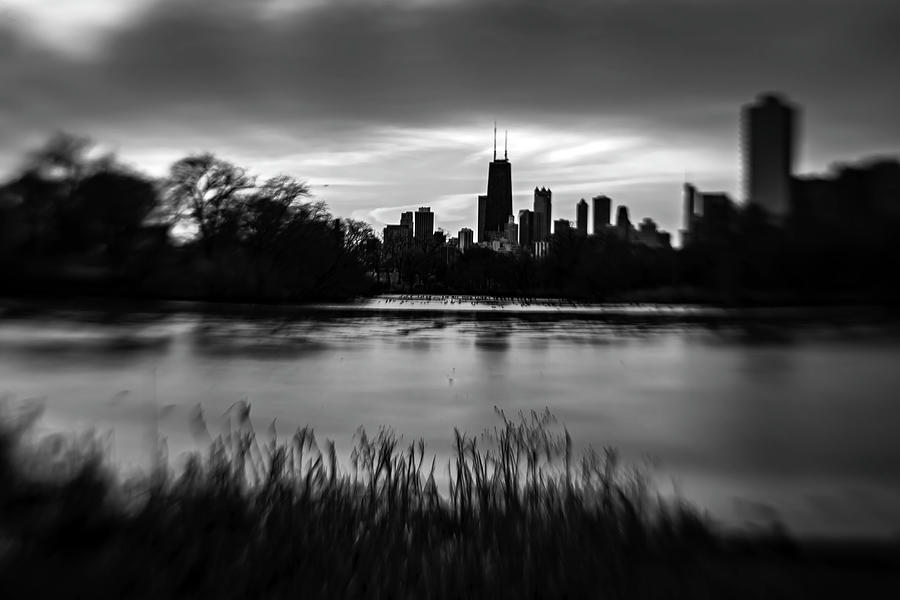 Moody Chicago Skyline in Black and White Photograph by Sven Brogren