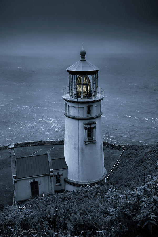 Moody Heceta Head Lighthouse, Monochrome Photograph by Jason McPheeters