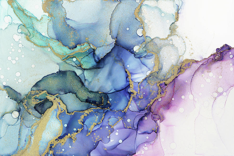 Mermaid Painting - Moody Mermaid Bubbles Abstract Ink by Olga Shvartsur